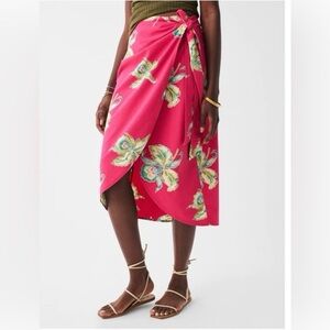 Faherty Floral Pink Wrap Pacifica Seersucker Skirt Small